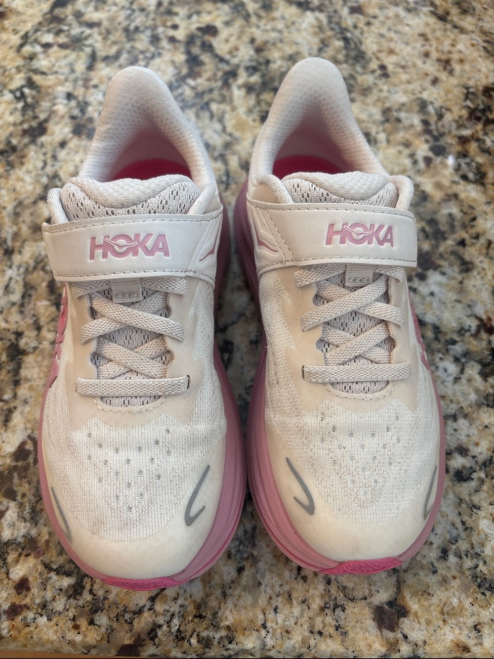 Hoka Kids Light Pink and White Velcro Athletic Sneakers Size 13 EUC